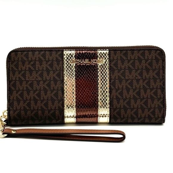 Michael Kors Large Continental Wallet Wristlet Brown Multi - Picture 1 of 10